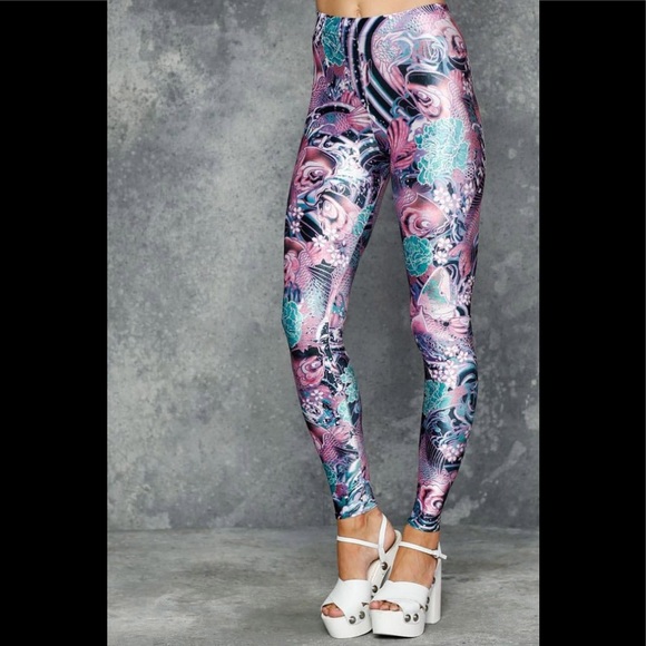 Blackmilk Koi Pink High Waisted Velvet Leggings - Picture 1 of 6